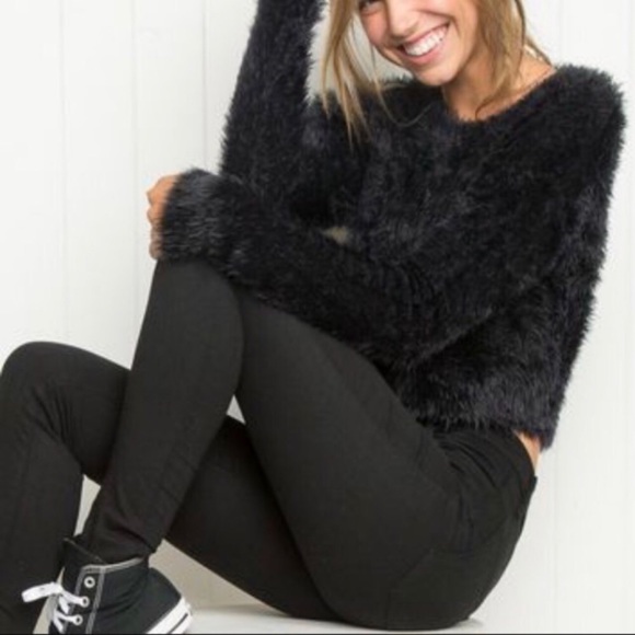 Brandy Melville Sweaters - Brandy Melville Black Fuzzy Knit Sweater Small
